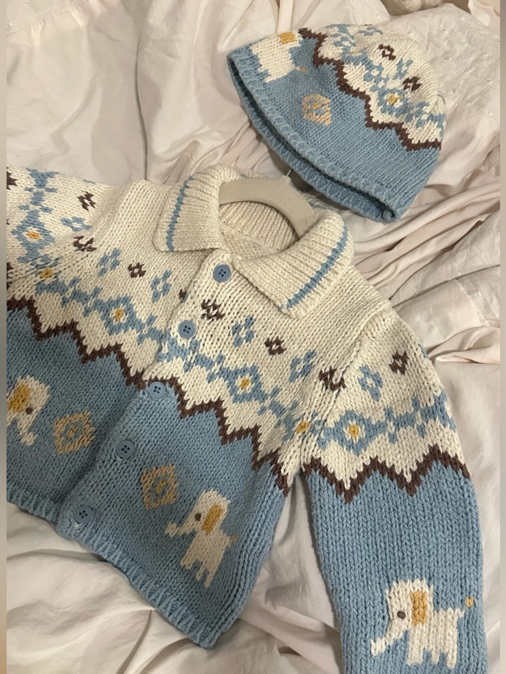 Gymboree Knit Vintage Baby Cardigan & Hat Set in Cream and Soft Blue